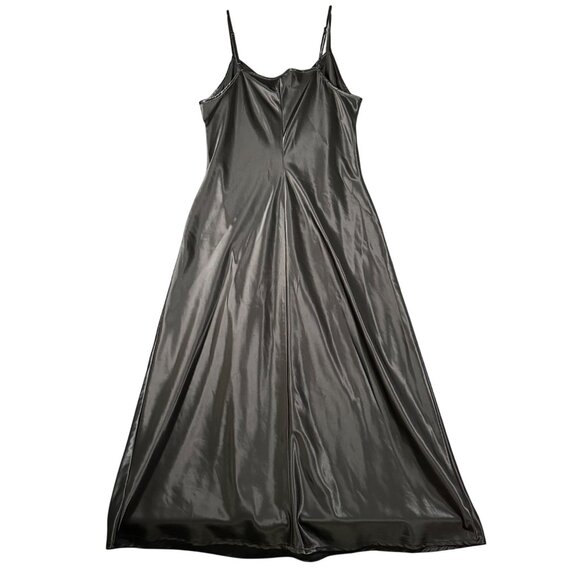 A New Day S Black Satin Spaghetti Strap V-Neck Slip Dress Midi Sexy Sleek - Picture 5 of 5